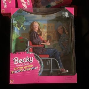 Vintage 1998 Becky friend of Barbie in wheelchair School photographer NIB